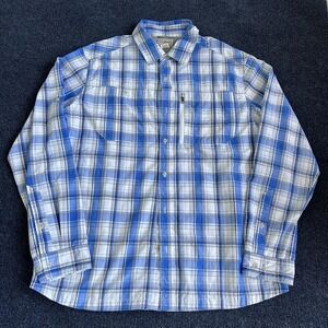 L.L.Bean Shirt Mens Large Blue Plaid Long Sleeve Vented Fishing Outdoor